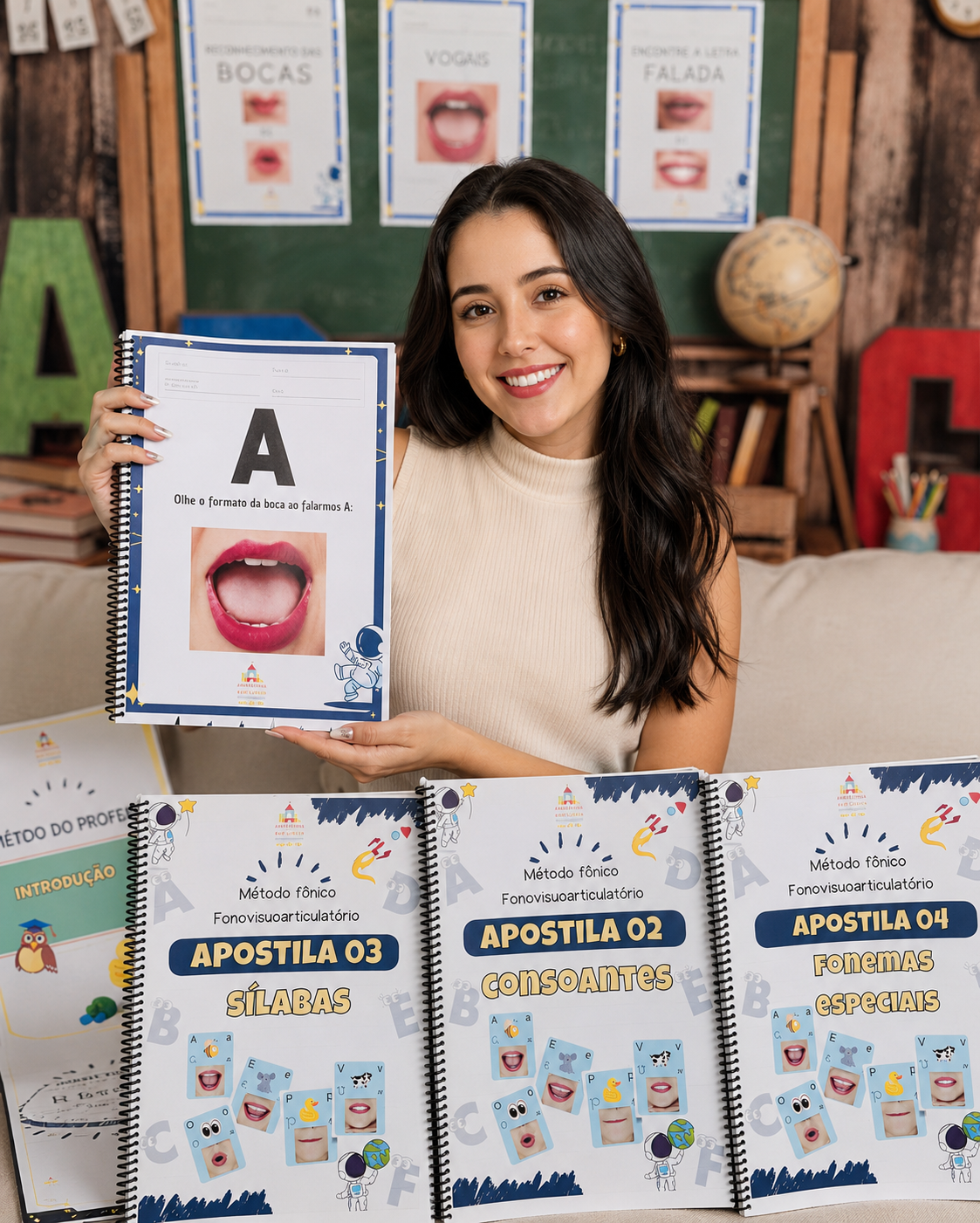 Apostilas do material sendo apresentadas